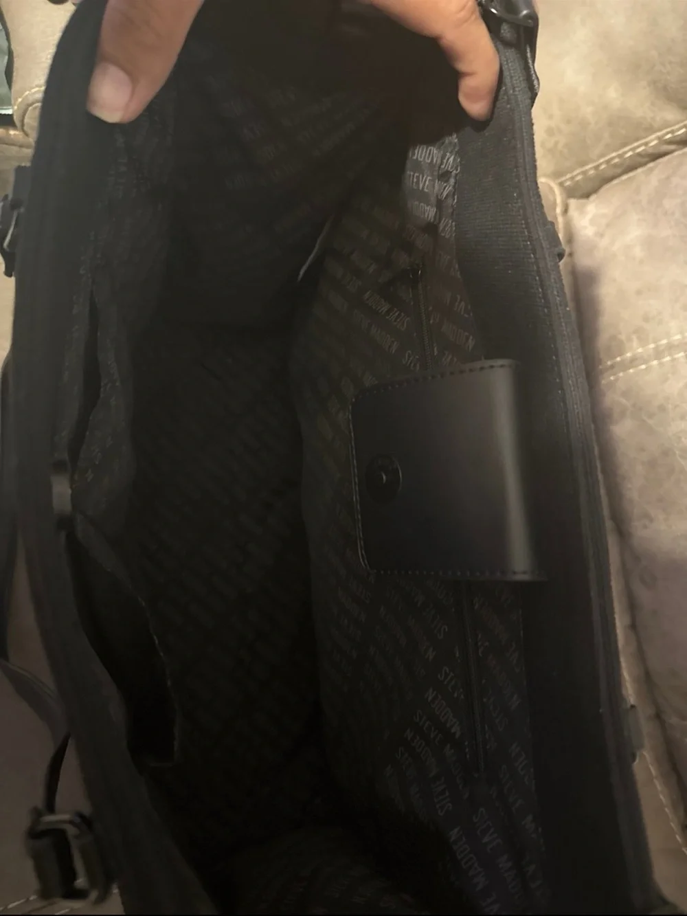 Steve Madden Black Messenger Tote with Front Zip Pocket